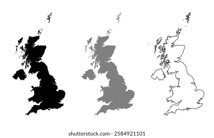 UK map illustration isolated on background. map in black, gray, and outlines	