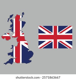 UK map  imbedded inside with United Kingdom straight flag vector illustration