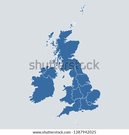 UK map on gray background vector, UK Map Outline Shape Blue on White Vector Illustration, High detailed Gray illustration map UK. Symbol for your web site design map logo. app, ui, eps10.