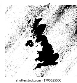 UK map on vintage background. Black and white hand drawn illustration. Icon sign for print and labelling.