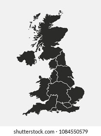 UK map. Poster map of United Kingdom with country and regions names. Vector illustration
