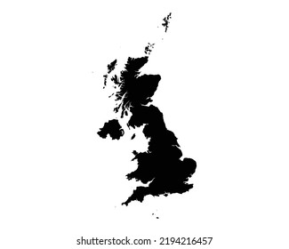 UK Map. Landkarte des Vereinigten Königreichs. Schwarz-Weiß-Großbritannien Britische National Nation Geographic Outline-Grenzgebiet Form Vektorgrafik EPS Clip Art