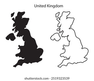 ILUSTRACIÓN VECTORIAL de mapa del Reino Unido, dibujo de garabato República del Reino Unido, silueta de mapa del Reino Unido, mapa del Reino Unido   , Reino Unido mapa silueta, Londres, 