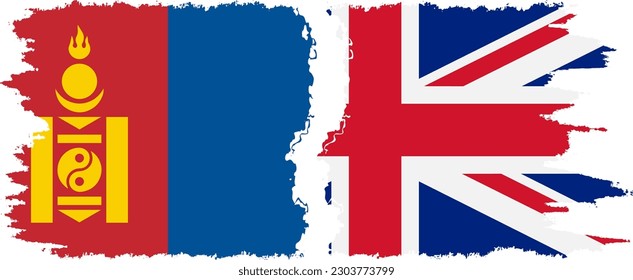 UK and Mongolia grunge flags connection, vector