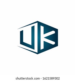 UK monogram logo with hexagon shape and negative space style ribbon design template