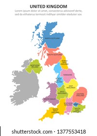 UK multicolored map with regions. Vector illustration