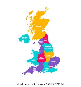 UK multicolored map with regions. Vector illustration