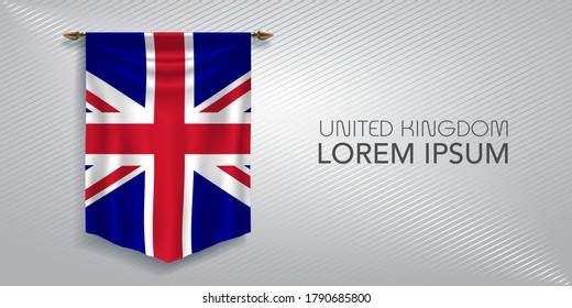 UK national day or holiday greeting card, banner, vector illustration. United Kingdom of Great Britain day background with pennant