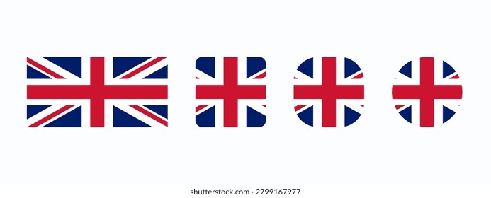 UK National Flag Set in Different Shapes. United Kingdom, Great Britain, England Symbol Collection