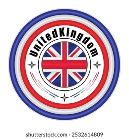 UK National Pride Badge Vector Art. Circular Emblem with UK Flag Colors Blue White and Red. Symbolizing United Kingdom National Identity. Editable Vector EPS Available