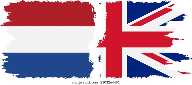 UK and Netherlands grunge flags connection, vector