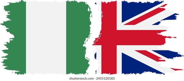 UK and Nigeria   grunge flags connection, vector