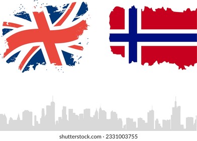 UK and Norway  Vector Flag with the background of Buildings. Vector Illustration