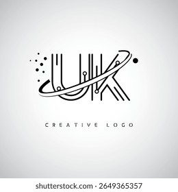 UK Orbit Monogram Logo - Futuristic Minimal Letter mark with Circular Line Art, Tech-Inspired Dots and Space Motion Concept for Modern Branding Identity (Logotipo de Monograma de Órbita do Reino Unido — Marca de Letra Mínima Futurista com Linha de Arte Circular, Pontos Inspirados na Tecnologia e Conceito de Movimento Espacial para Identidade Moderna de Marca)