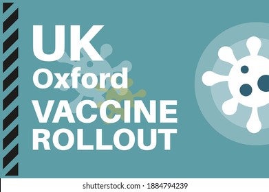 Rollout de Vacunas de Oxford en el Reino Unido - Ilustración con logotipos de virus en un fondo azul.