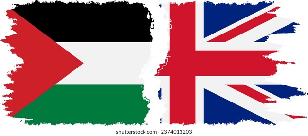 Conexión de banderas de grifo del Reino Unido y Palestina, vector