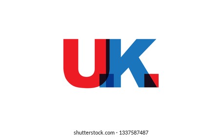 UK, phrase overlap color. Concept of simple text for typography poster, sticker design, apparel print, greeting card or postcard. Graphic slogan isolated on white background. Vector illustration.