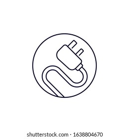 Uk Plug With Cord, Vector Line Icon