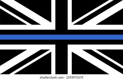 UK Police Thin Blue Line flag. The flag symbolizes pride in the police and law enforcement officers. The UK flag is also known as the Union Jack. 3:5 Ratio.