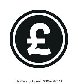 UK Pound icon. Flat black and white currency coin. Money Pound symbol. Vector isolated on white background.
