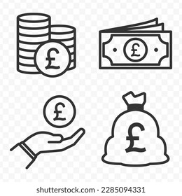 UK Pound icons set money icon vector image on transparent background (PNG).