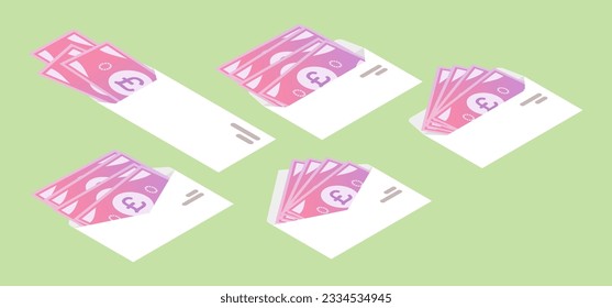 UK Pound Money in Envelope Isometric Icon