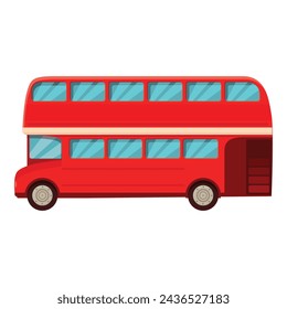 UK red bus icon cartoon vector. Traffic transport side. Double back cab