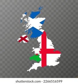 UK region map with flags. Vector illustration.