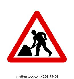 UK road work sign. under construction.