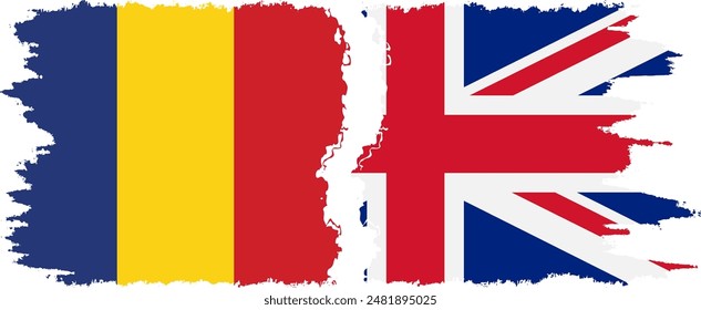 UK and Romania grunge flags connection, vector