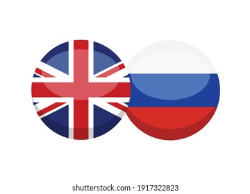 Die britische und die russische Flagge einzeln auf weißem Hintergrund. Englisch-Russisches Gesprächskonzept. Lerne Sprachen. Vektorstock
