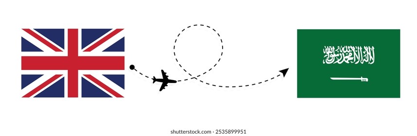 Reino Unido a Arabia Saudita concepto de viaje de vuelo . Vuelos de Londres a Riyadh viajando por concepto de avión