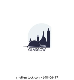 UK Scotland Glasgow modern city panorama skyline landmark silhouette vector icon logo