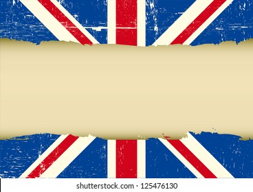 UK scratched flag. Horizontal frame on a UK grunge Flag for your text