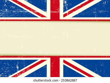 UK scratched horizontal background. Horizontal background with the Union Jack flag and a frame for your message. Ideal for a screen