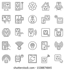 UK Smart Socket outline icons set - vector smartsockets or plugs concept symbols in thin line style