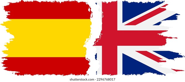 Conexión de banderas de grifo en el Reino Unido y España, vector