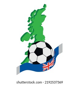 Uk Sport Icon Isometric Vector. Soccer Ball And Flag On Background Of Uk Map. Traditional Sport, National Flag, Country Symbol