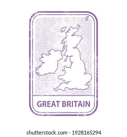 UK stamp with contour of map of Great Britain, seal with United Kingdom, vector
