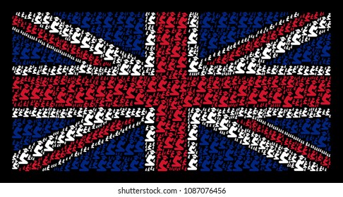 UK State Flag composition made of gentleman pray pictograms on a dark background. Vector gentleman pray items are composed into mosaic UK flag composition.
