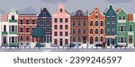 UK town houses row. London townhouses, English homes. Old British architecture, residential apartment buildings exterior. Classical traditional residence facades in England. Flat vector illustration