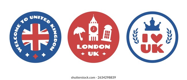 UK travel stickers collection in flat style