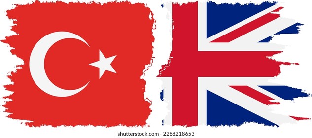 UK and Turkey grunge flags connection, vector