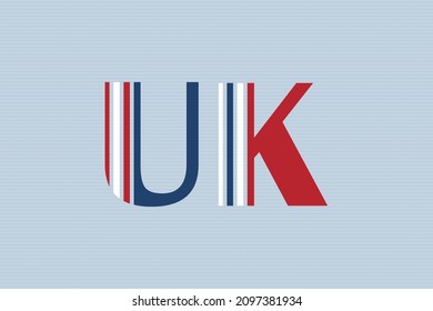 UK typography text. United Kingdom flag concept letter mark logo vector illustration. British flag conceptual vector illustration.