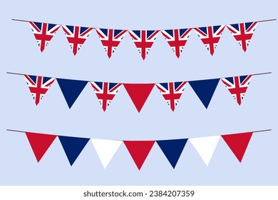 UK Union Jack flag bunting balloons isolated elements in the sky vector illustration  coronation day ceremony 