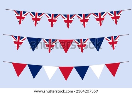 UK Union Jack flag bunting balloons isolated elements in the sky vector illustration  coronation day ceremony 