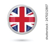 UK, United Kingdom, Britain, British, Great Britain Round flag inside 3d frame on isolated vector graphic illustration on white background. 