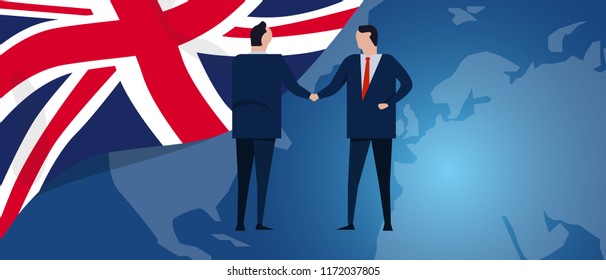 Asociación internacional Reino Unido Reino Unido Inglaterra. Negociación diplomática. Amortización del acuerdo de relación de negocios. Bandera y mapa del país. Inversión empresarial global. Vector