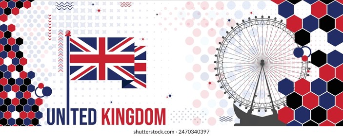 UK, United Kingdom flag banner design with British flag colors theme background. Great Britain geometric abstract retro modern red and blue design. isolated vector Illustration. Election, Democracy