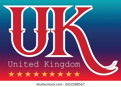 UK United Kingdom Typography with Stars on Gradient Background